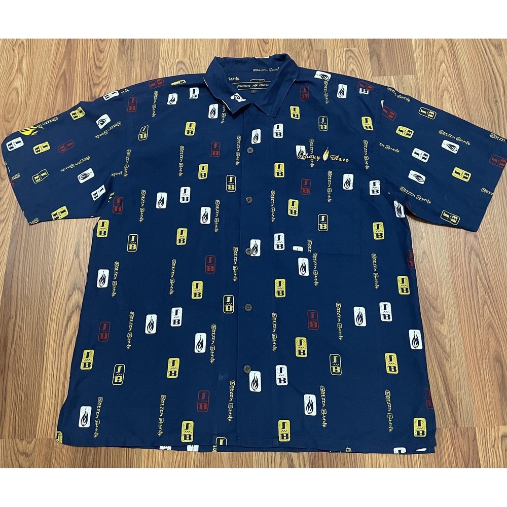 Johnny Blaze Shirt Mens Large All Over Logo Print Streetwear Button Front